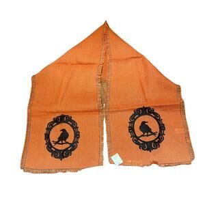 NWT Orange Table Runner Jute With Embroidered Black Ravens Halloween Gothic